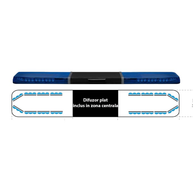 Rampa semnalizare optica si acustica cu lumina albastra cu 48 LED-uri, sirena si difuzor 100W - Lungime 150 cm